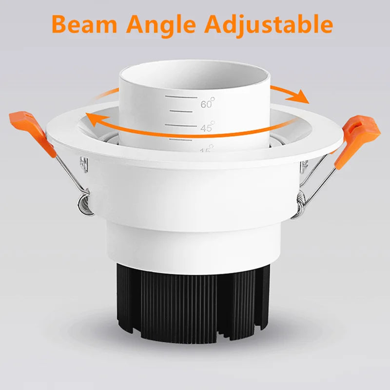 eam - Angle - Adjustable Recessed LED Ceiling Spotlights. Dimmable, with 3000K CCT settings.