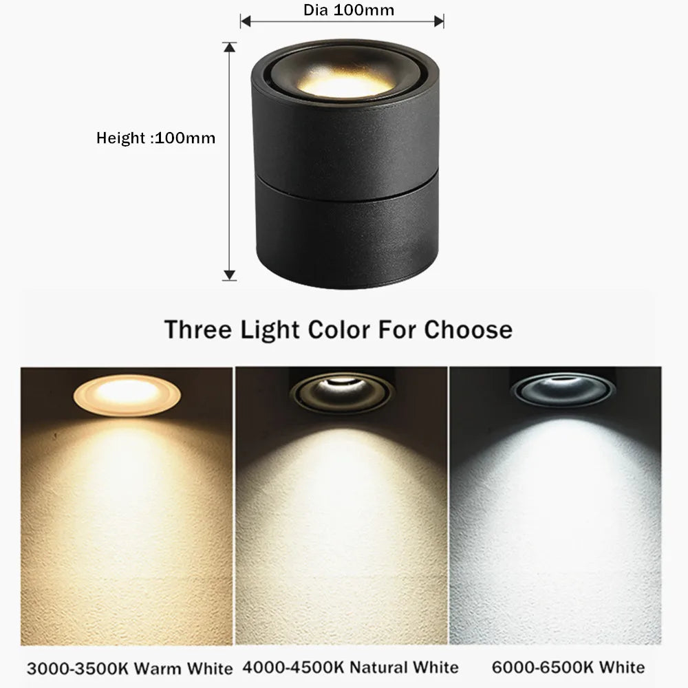 5W COB Dimmable Ceiling Spotlight in Black and White. Features 4000K color temperature and is suitable for guide rail track lighting.
