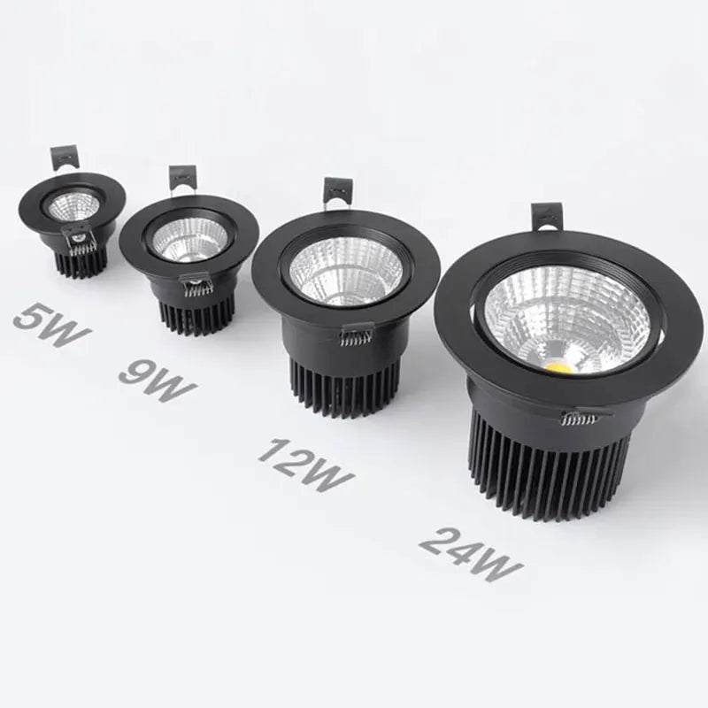 Guzhen Shop's Modern New IP44 - rated COB LED Spotlights. Available in 5W, 7W, 12W, with 65mm cut - out, black finish, warm light, and dimming function.