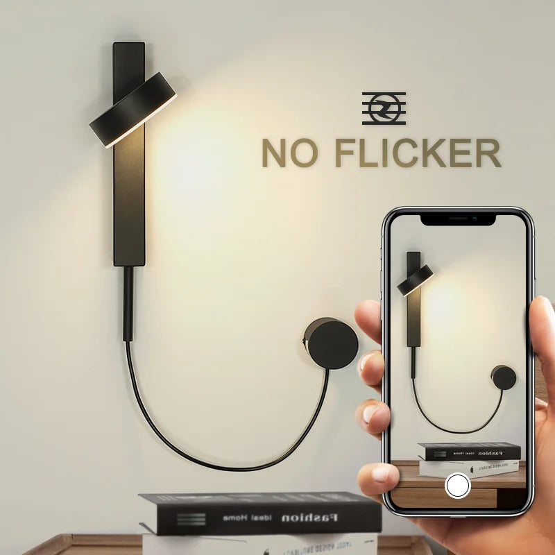 Modern Rotatable LED Wall Sconce in Black and Gold. Ideal for living rooms, bedrooms, bedside areas, aisles, and studies. Perfect for home indoor decoration.
