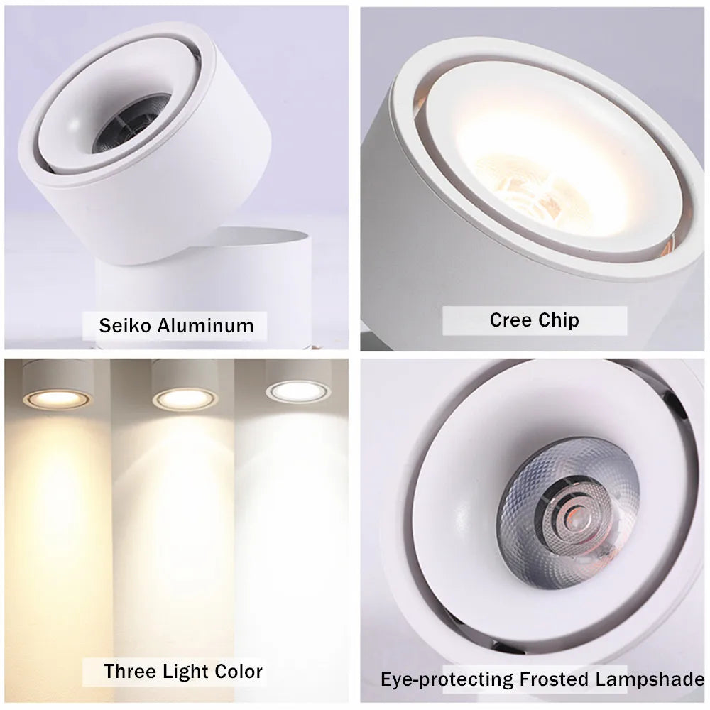 5W COB Dimmable Ceiling Spotlight in Black and White. Features 4000K color temperature and is suitable for guide rail track lighting.