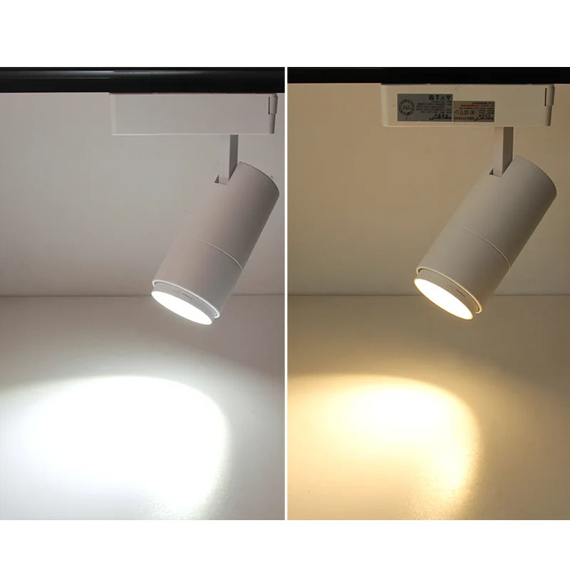 Clothing Shop - Oriented Dimmable COB LED Track Lights. 3 - color options, zoomable, with 10W, 12W, 20W, 30W choices and focus - adjustable rail.
