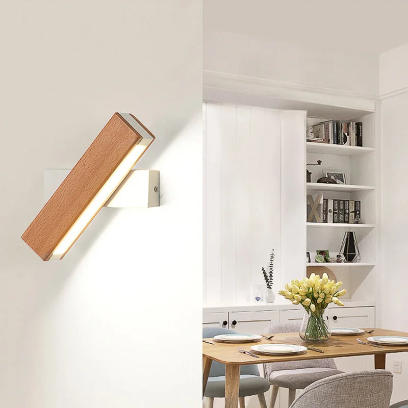 New Nordic - style Rotatable LED Wall Lamp. Crafted from solid wood, perfect for bedside, study, and reading. Adjustable lighting for home decor.