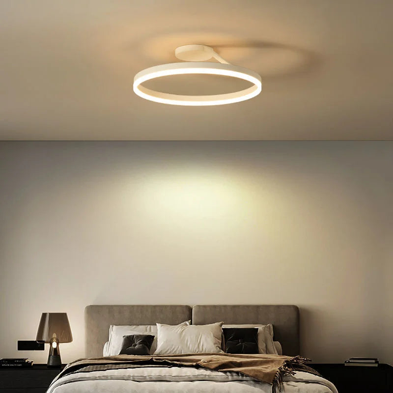 Modern Minimalist Dimmable Ring - shaped LED Ceiling Chandelier. Ideal for illuminating dining and living room center tables, as well as for bedroom decor.