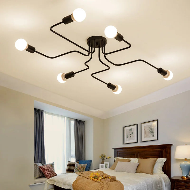 Vintage - style Multiple - Rod Wrought - Iron Pendant Lights. E27 - bulb compatible ceiling lamps for home lighting fixtures.