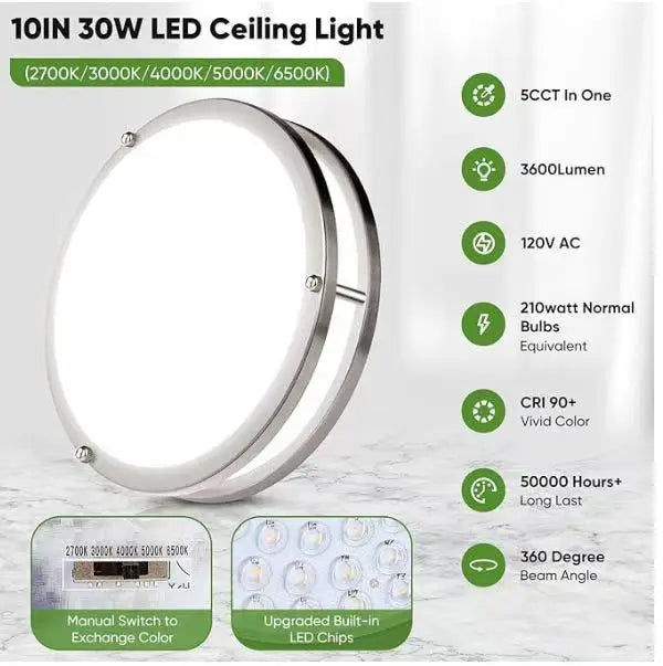 2700 - 6000K 5CCT Dual Ring Circular LED Ceiling Light for Indoor Surface Mounting, Ideal for Living Rooms, Bedrooms and Villas