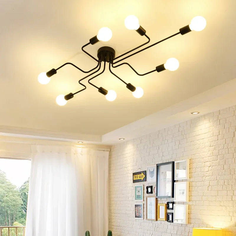 Vintage - style Multiple - Rod Wrought - Iron Pendant Lights. E27 - bulb compatible ceiling lamps for home lighting fixtures.