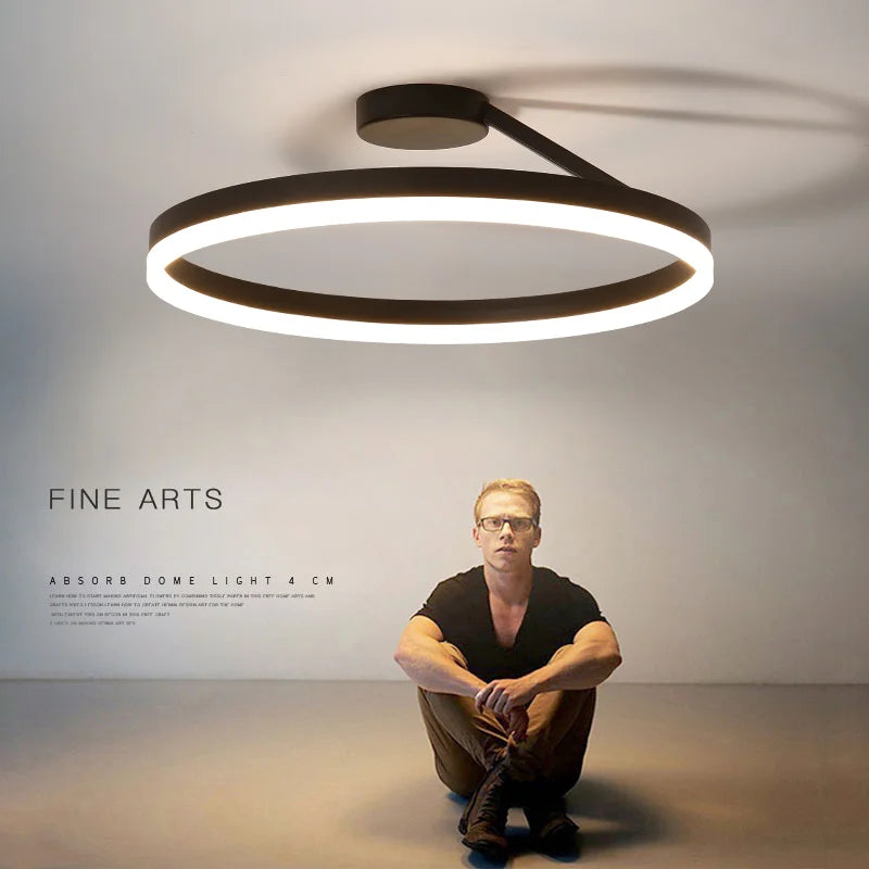 Modern Minimalist Dimmable Ring - shaped LED Ceiling Chandelier. Ideal for illuminating dining and living room center tables, as well as for bedroom decor.