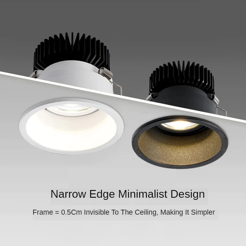Black Aluminium Recessed Spotlight with Narrow Edge and COB Technology