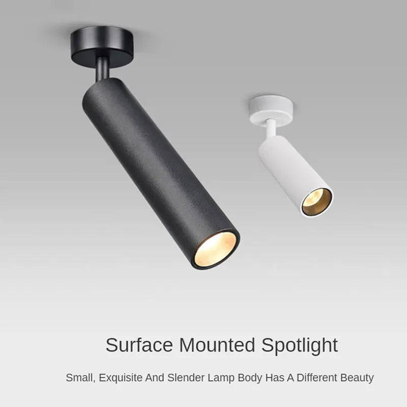 Black and White Aluminium Surface - Mounted Long - Tube COB LED Spotlight