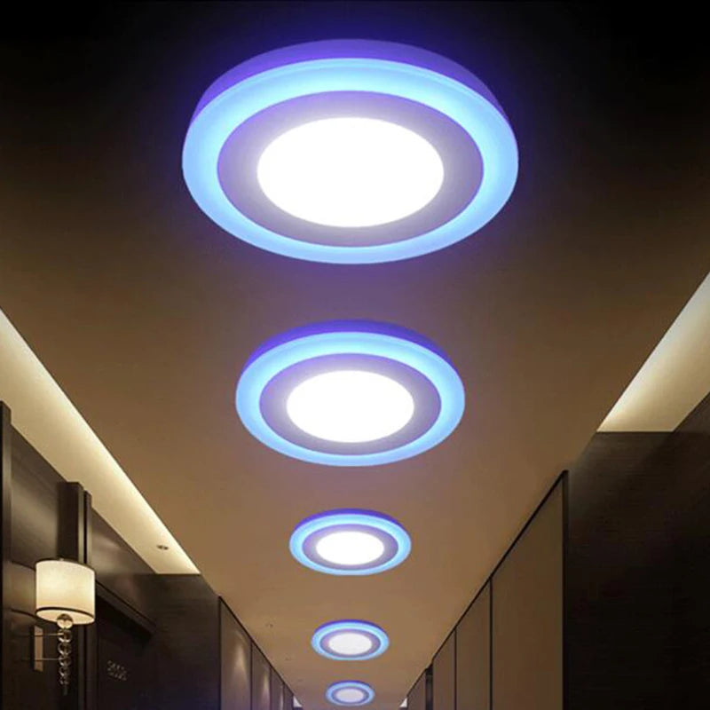 CE & ROHS - Certified Double - Color Round LED Panel Downlights. Available in 5W, 9W, 16W, 24W, with 3 modes, suitable for recessed ceiling installation and operating on AC85 - 265V.