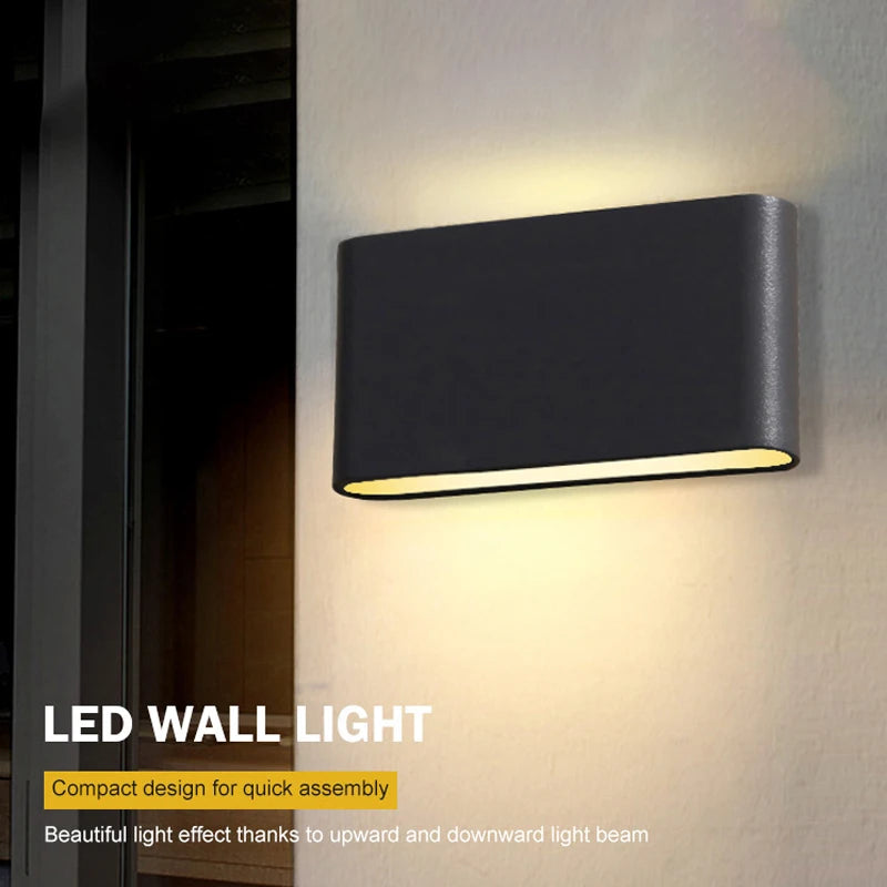 AC86 - 265V Waterproof 6W/12W LED Wall Lamp. Made of aluminum, suitable for outdoor gardens, as well as indoor use in bedrooms, living rooms, and on stairs.