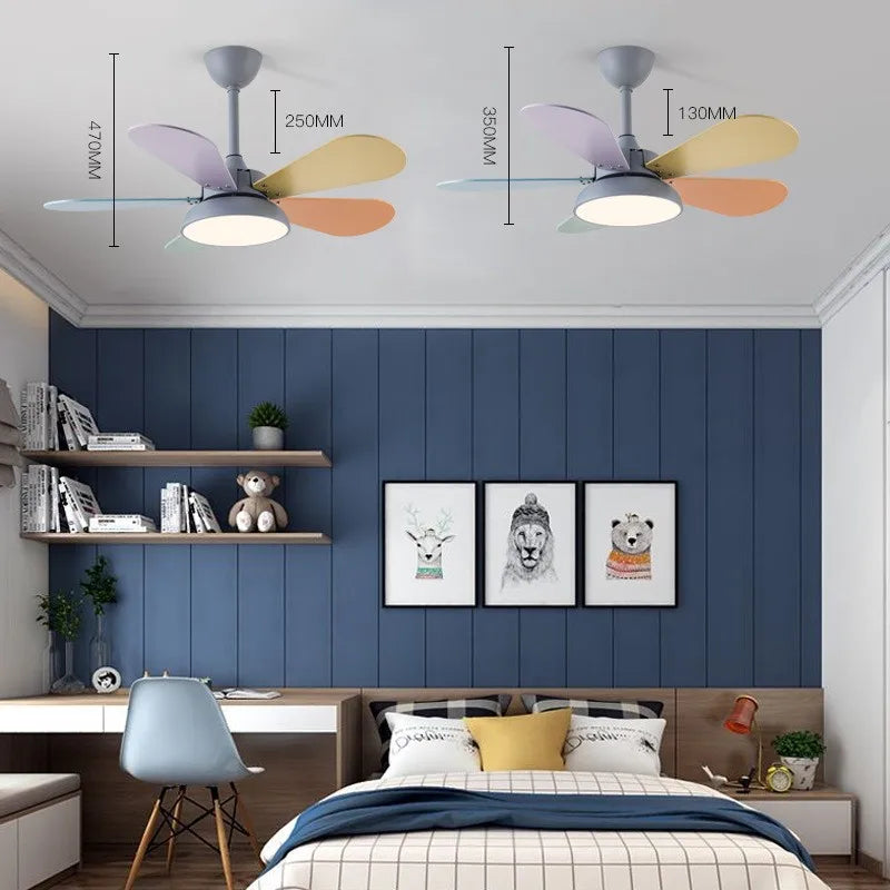 30 - Inch Energy - Efficient LED Ceiling Fan with Light for Kids' Bedrooms. Features charming colorful blades, is remotely controllable, and adds a cute touch to your child's space.