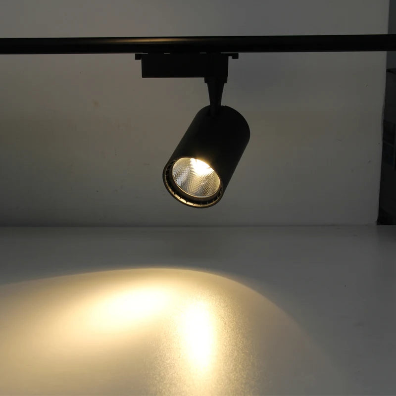 Dimmable Mini Rail LED Track Lights with 3 - 4 Phase Wire. Adjustable COB Spot, available in 7W, 10W, 12W, 15W, 20W, 30W, 35W, 40W.