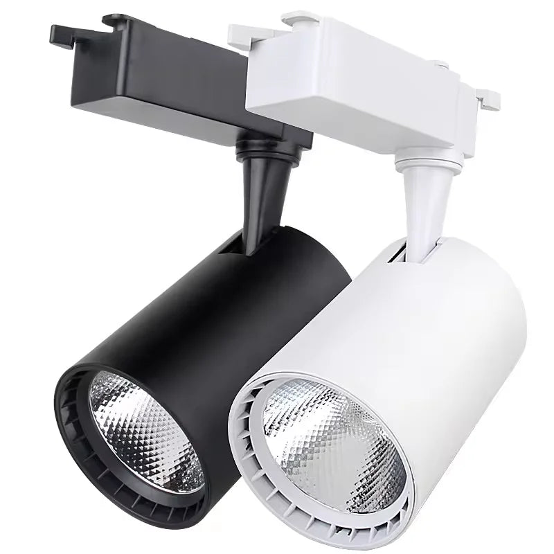 Dimmable Mini Rail LED Track Lights with 3 - 4 Phase Wire. Adjustable COB Spot, available in 7W, 10W, 12W, 15W, 20W, 30W, 35W, 40W.