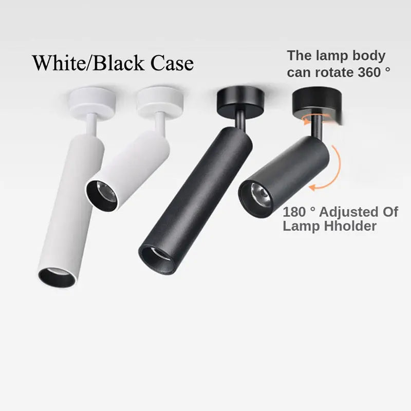 Black and White Aluminium Surface - Mounted Long - Tube COB LED Spotlight
