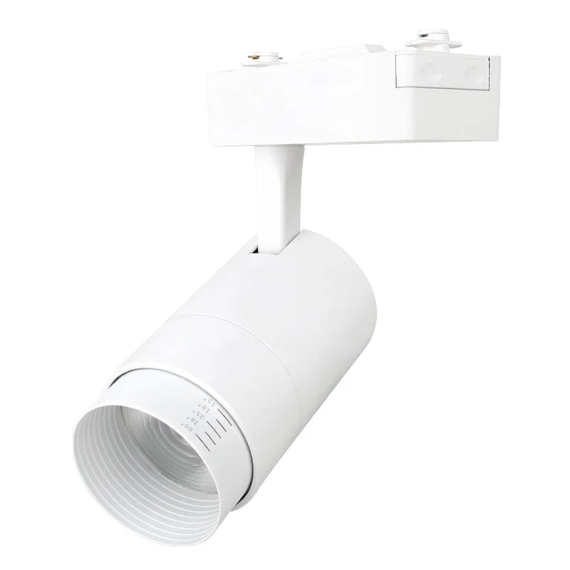 Clothing Shop - Oriented Dimmable COB LED Track Lights. 3 - color options, zoomable, with 10W, 12W, 20W, 30W choices and focus - adjustable rail.