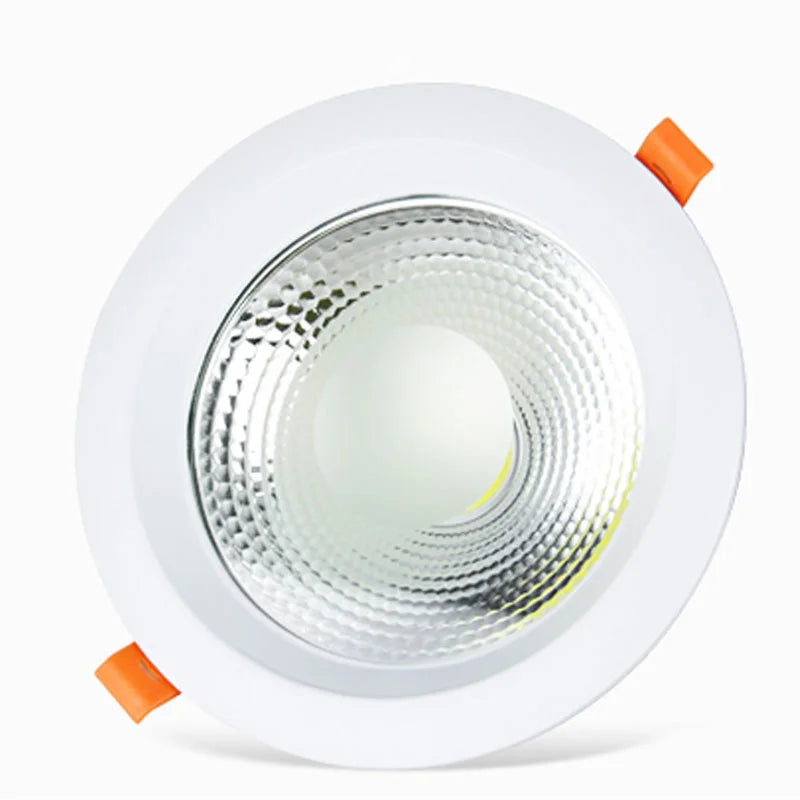 Dimmable COB LED Downlights. Retrofit options with power ratings of 7W, 12W, 15W, 18W, 20W. Available with cut - out sizes of 63mm, 125mm, 190mm.