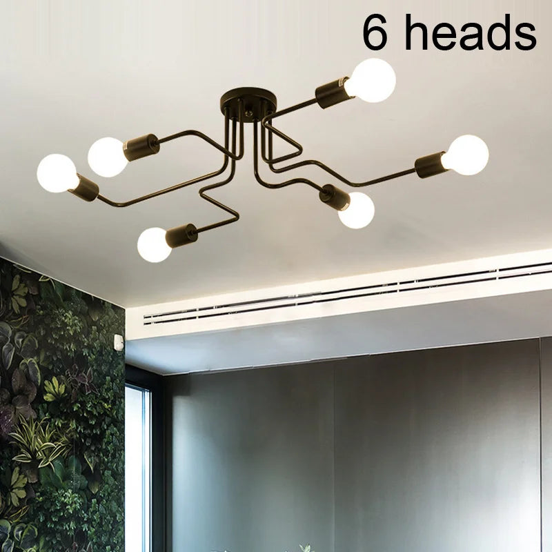 Vintage - style Multiple - Rod Wrought - Iron Pendant Lights. E27 - bulb compatible ceiling lamps for home lighting fixtures.