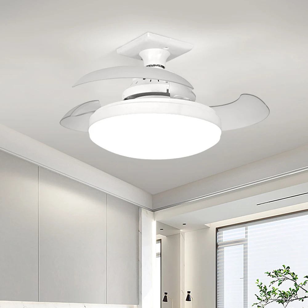 16 - Inch 3 - Blade Invisible Transparent Ceiling Fan with E26/E27 Socket. Features integrated light and remote control for easy operation.