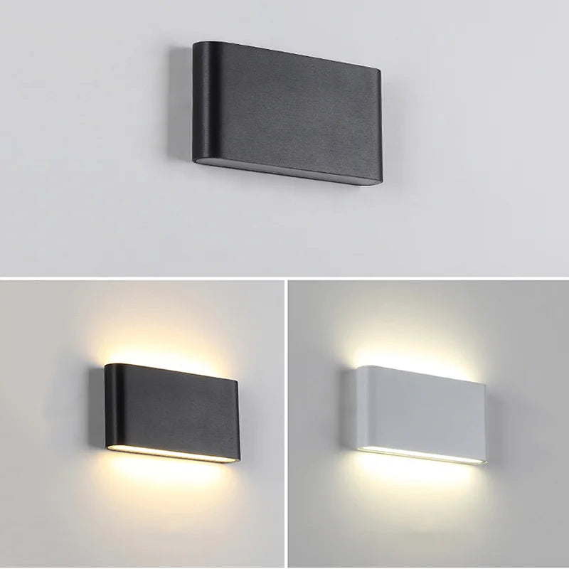 AC86 - 265V Waterproof 6W/12W LED Wall Lamp. Made of aluminum, suitable for outdoor gardens, as well as indoor use in bedrooms, living rooms, and on stairs.