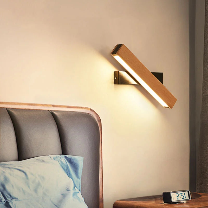 New Nordic - style Rotatable LED Wall Lamp. Crafted from solid wood, perfect for bedside, study, and reading. Adjustable lighting for home decor.