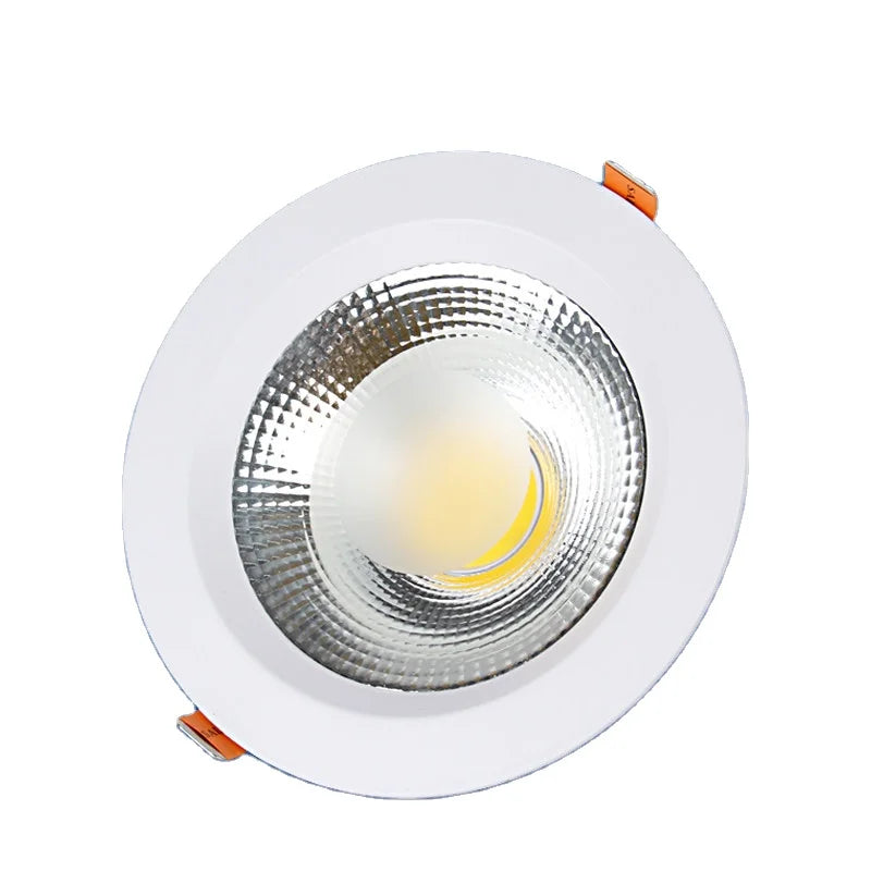 Dimmable COB LED Downlights. Retrofit options with power ratings of 7W, 12W, 15W, 18W, 20W. Available with cut - out sizes of 63mm, 125mm, 190mm.