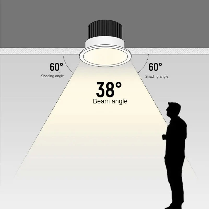 Black Aluminium Recessed Spotlight with Narrow Edge and COB Technology