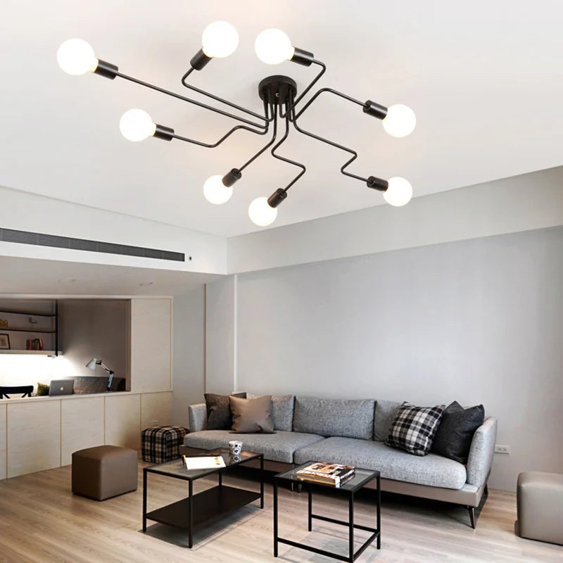 Vintage - style Multiple - Rod Wrought - Iron Pendant Lights. E27 - bulb compatible ceiling lamps for home lighting fixtures.