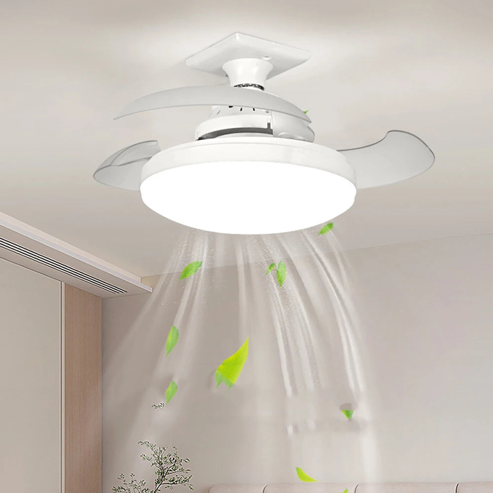 16 - Inch 3 - Blade Invisible Transparent Ceiling Fan with E26/E27 Socket. Features integrated light and remote control for easy operation.