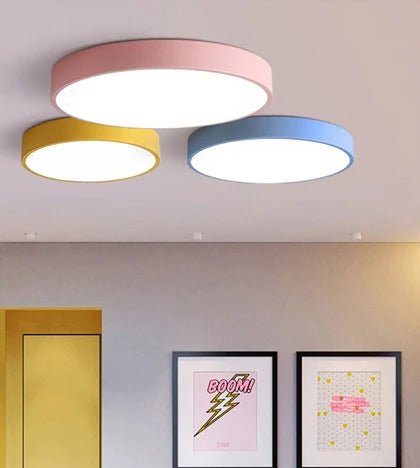 Ultra - Thin Modern Simple - Design Circular LED Ceiling Lights. Available in 18W, 30W, 48W, featuring macaron - colored finishes.