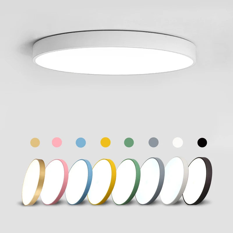 tra - Thin Modern and Simple Macaroon - Colored Circular Ceiling Lamp. Available in 18W, 30W, and 48W options.